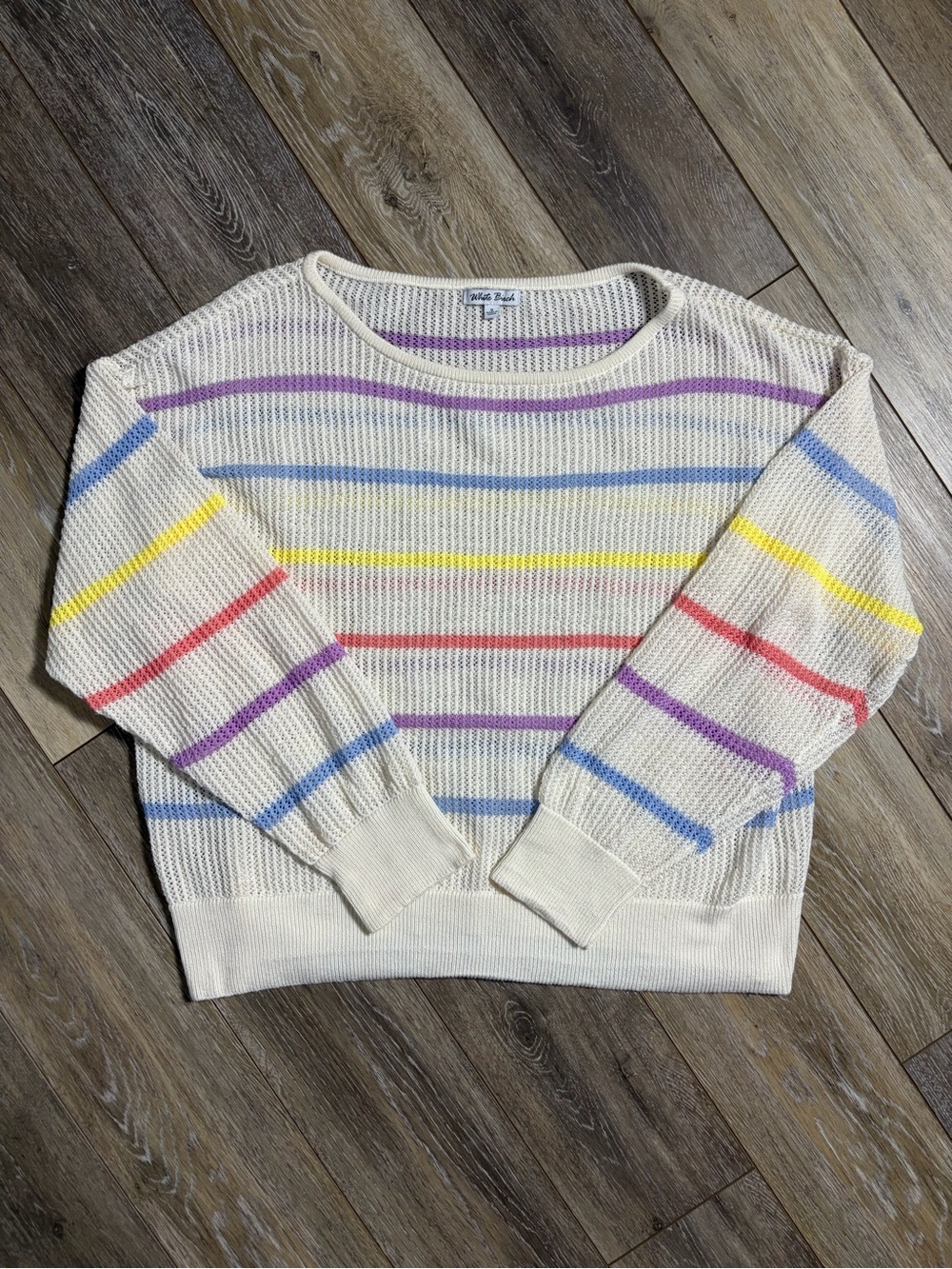 White Birch Cream Knit Striped Crewneck Sweater